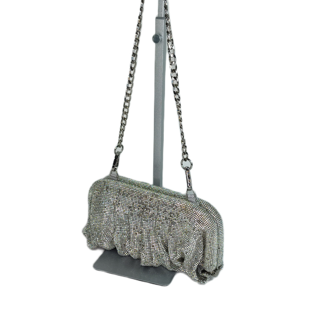 Aqua Irina Clutch/Shoulder Bag/Crossbody Rhinestone - Silver - Small - NWT